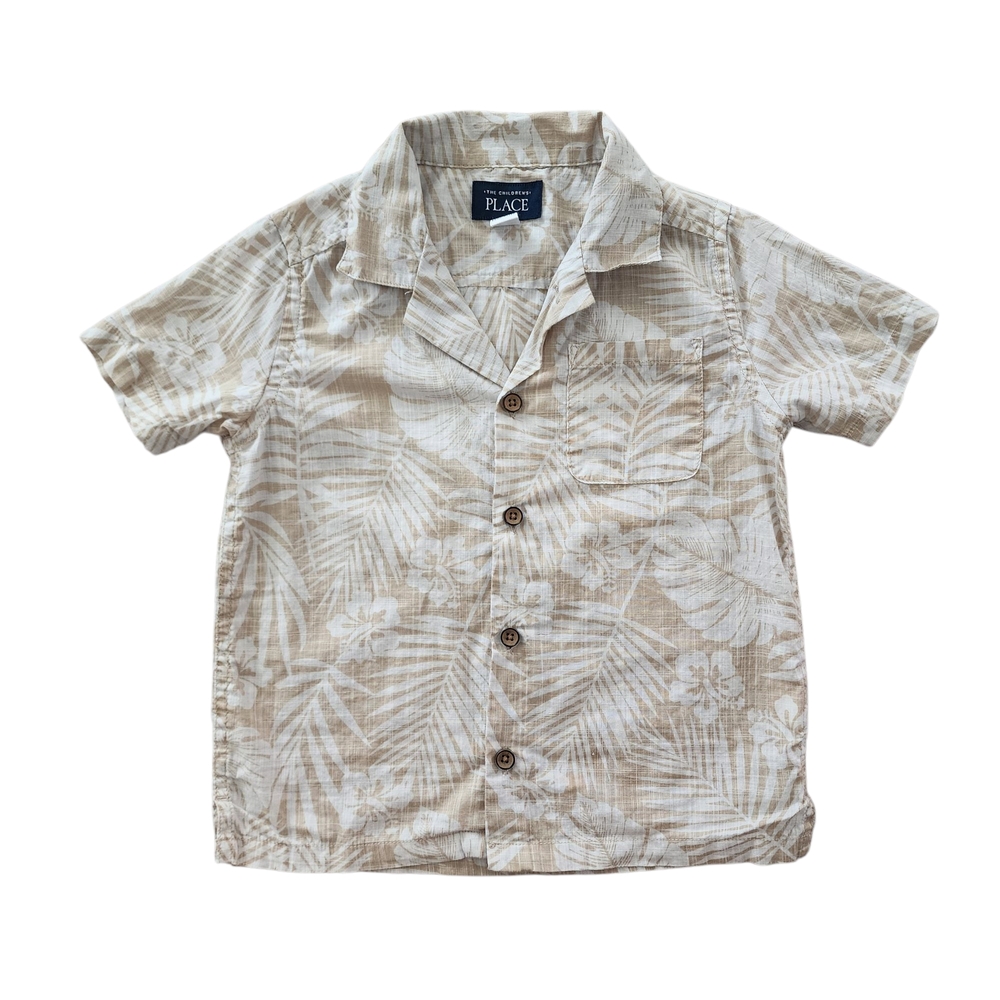 The Children's Place Tan Tropical Hawaiian Print Button-Down Shirt - Size 4T